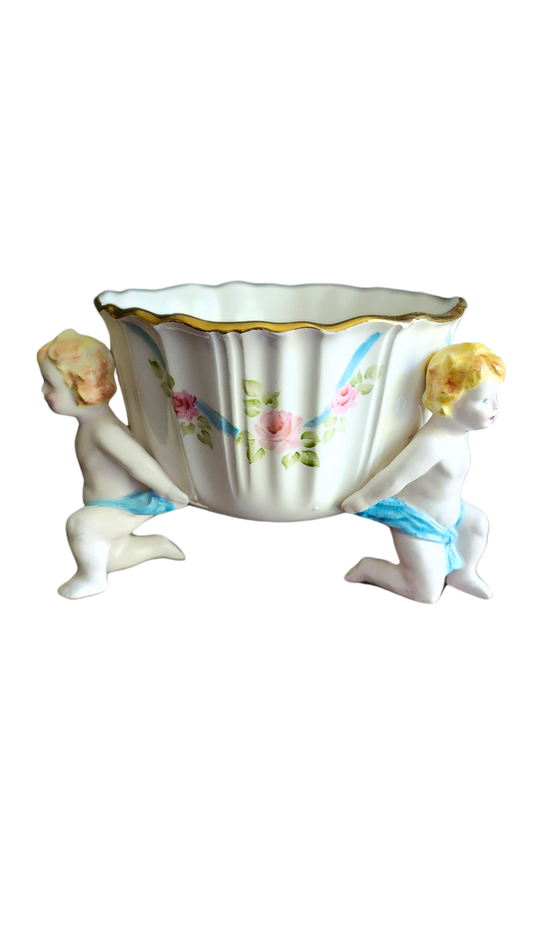 Vintage Cherub Bisque Porcelain Bowl