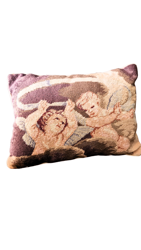 Vintage Tapestry Needlepoint Angel Pillow Holidays Decor