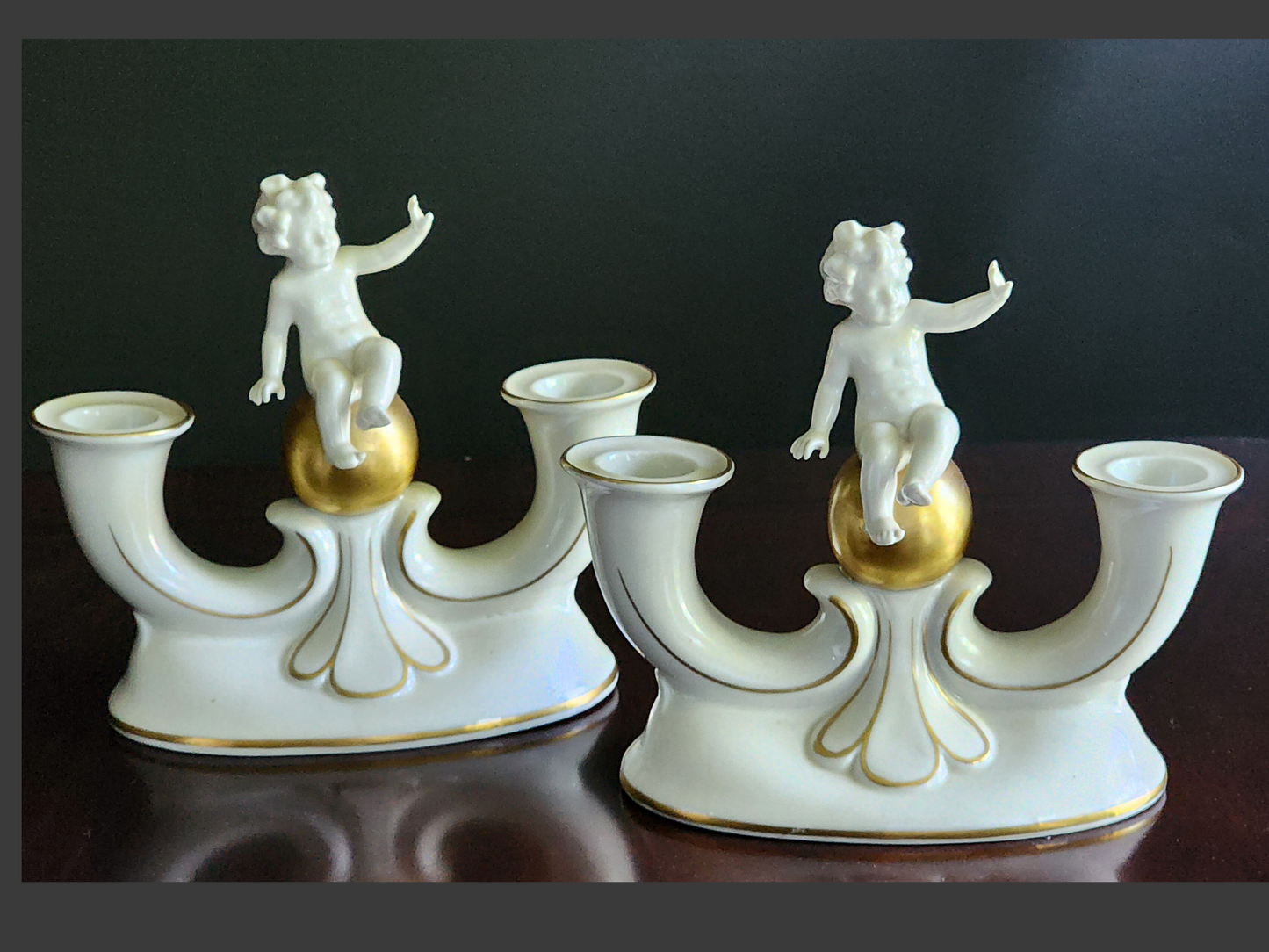 PAIR OF ART DECO GRAFENTHAL GERMANY CARL SCHEIDIG PORCELAIN CHERUBS CANDLE HOLDERS