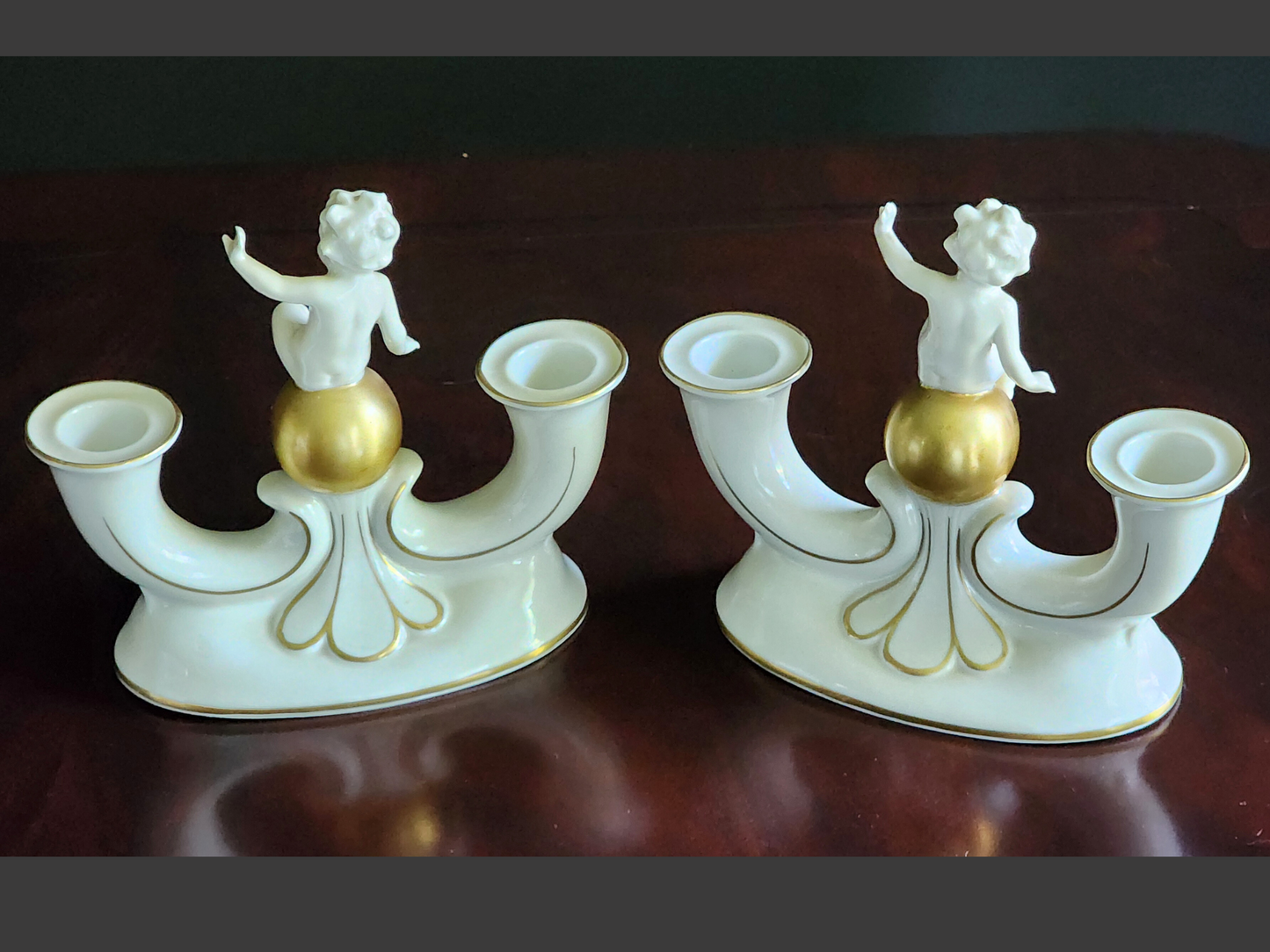 PAIR OF ART DECO GRAFENTHAL GERMANY CARL SCHEIDIG PORCELAIN CHERUBS CANDLE HOLDERS