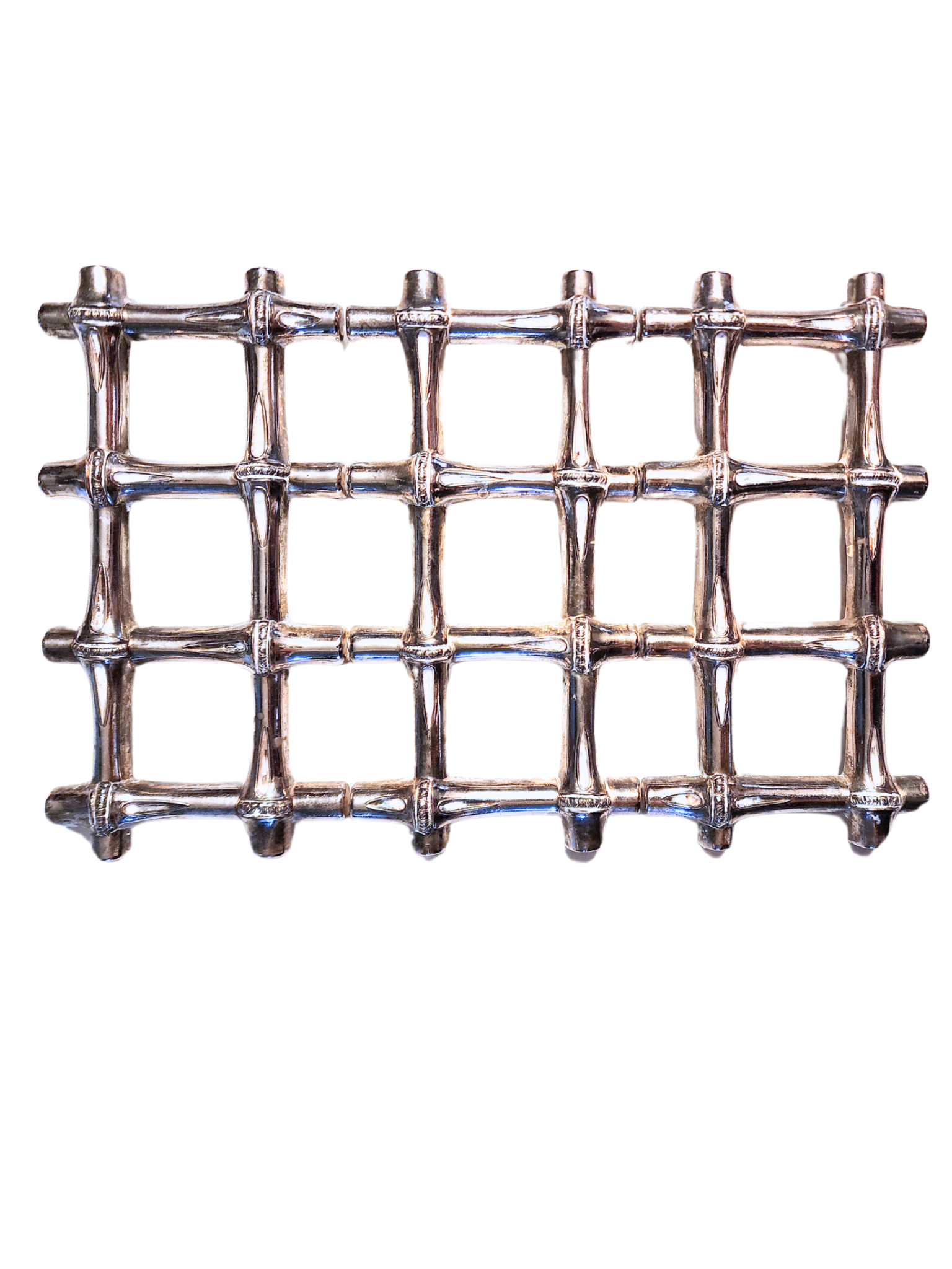 1970s Italian Faux Bamboo Silver Metal Expandable Trivet