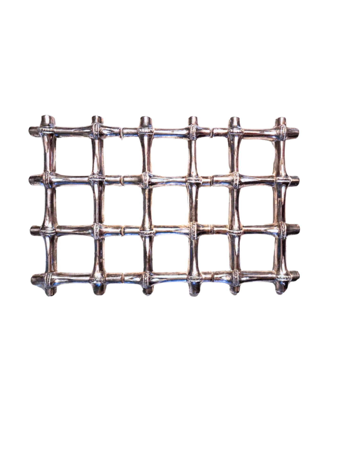 Vintage Chinoiseries Bamboo Trivet 1970s Italian Faux Bamboo Silver Metal Expandable Trivet