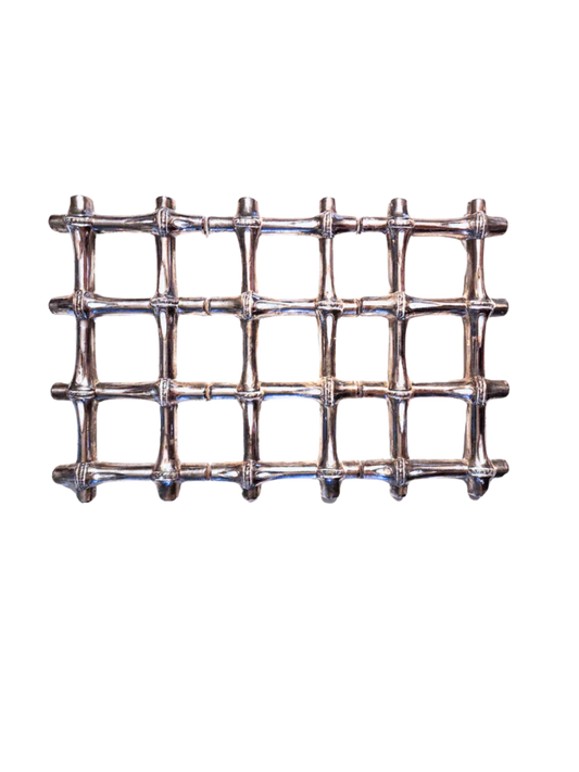 Vintage Chinoiseries Bamboo Trivet 1970s Italian Faux Bamboo Silver Metal Expandable Trivet