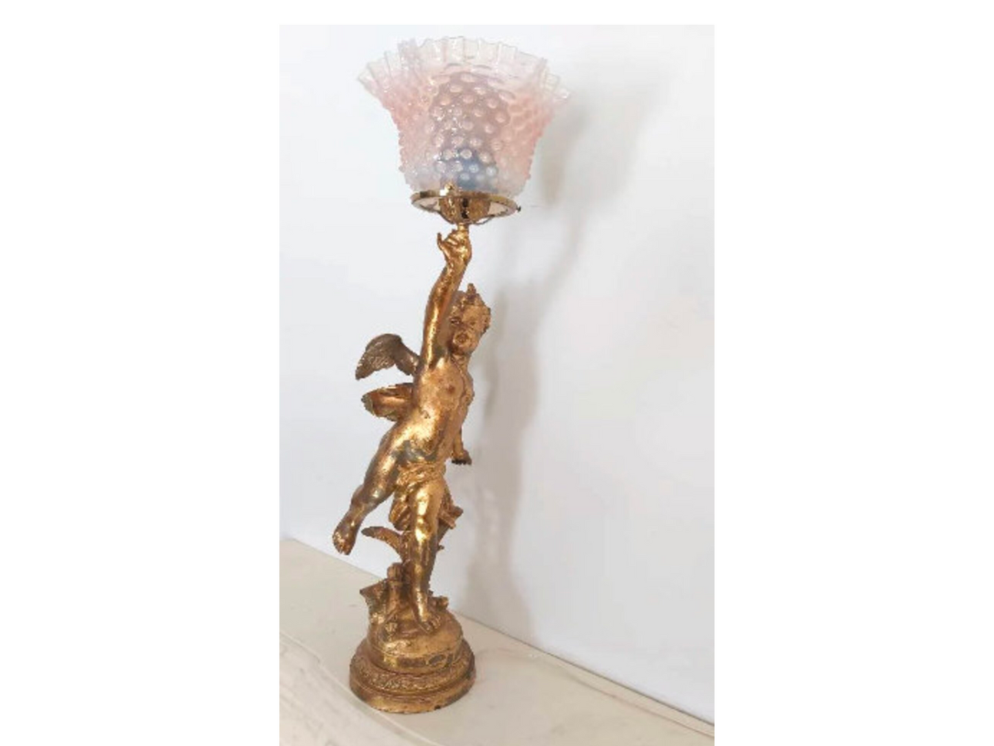 Figure Statue lamp| French cherub table lamp Antique Bronze French Angel lamp Nouveau Figurine | Cherub Putti Lamp|Hobnail lamp|spelter lamp