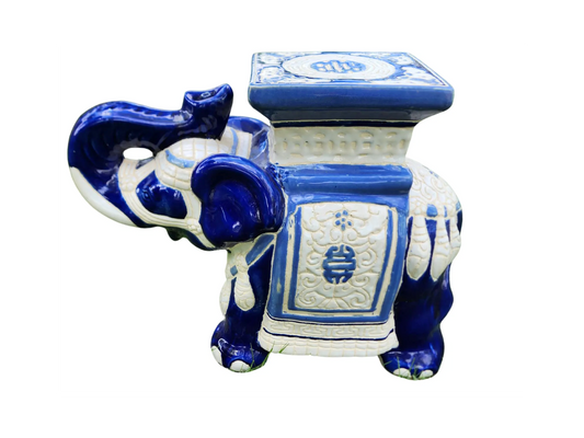 Blue Chinoiserie Elephant Garden Stool