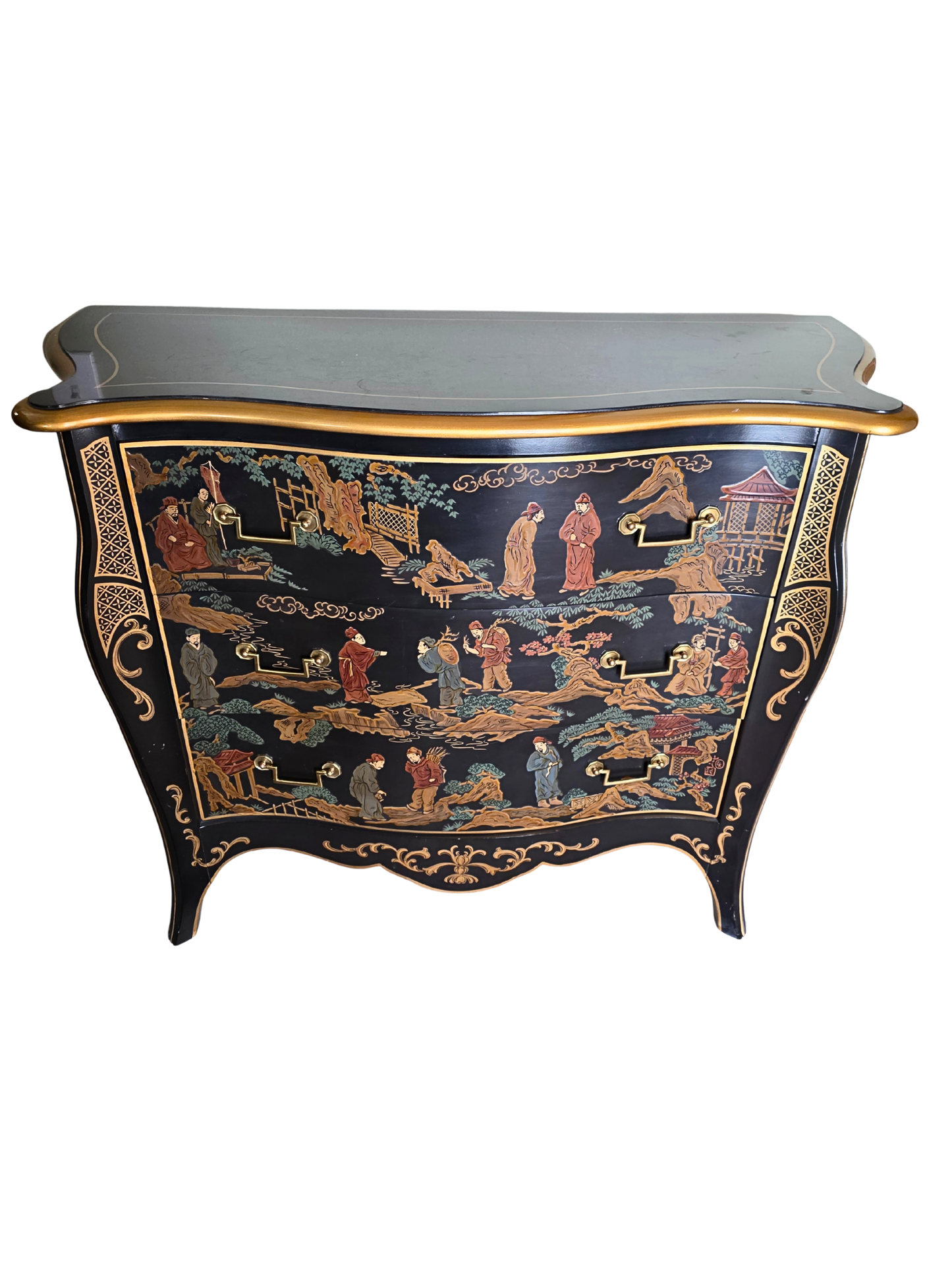 Vintage Chinoiserie Bombe Dresser by Drexel Heritage