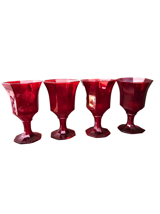 Vintage Independence Octagonal Red Ruby Goblets