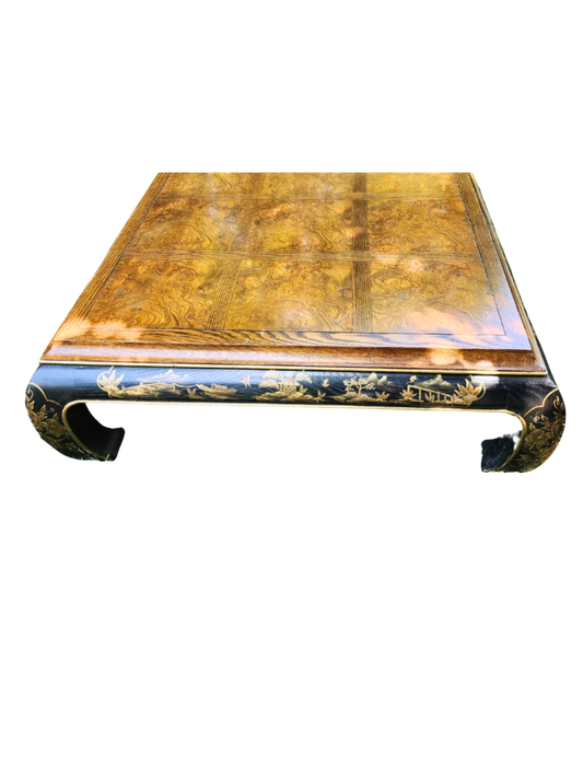 1950s Chinoiseries Style Ming Chow Leg Coffee Table in Ebonized Wood