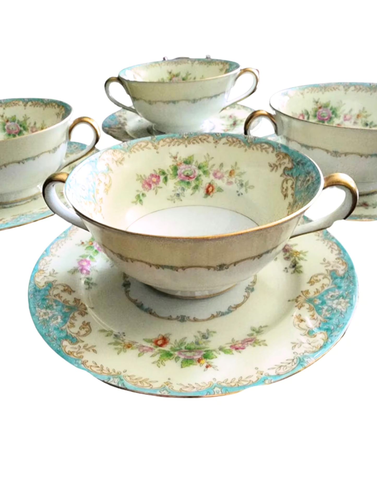 Noritake Bouillon Cups and Saucer Set: Elegant Vintage Dining Essentials