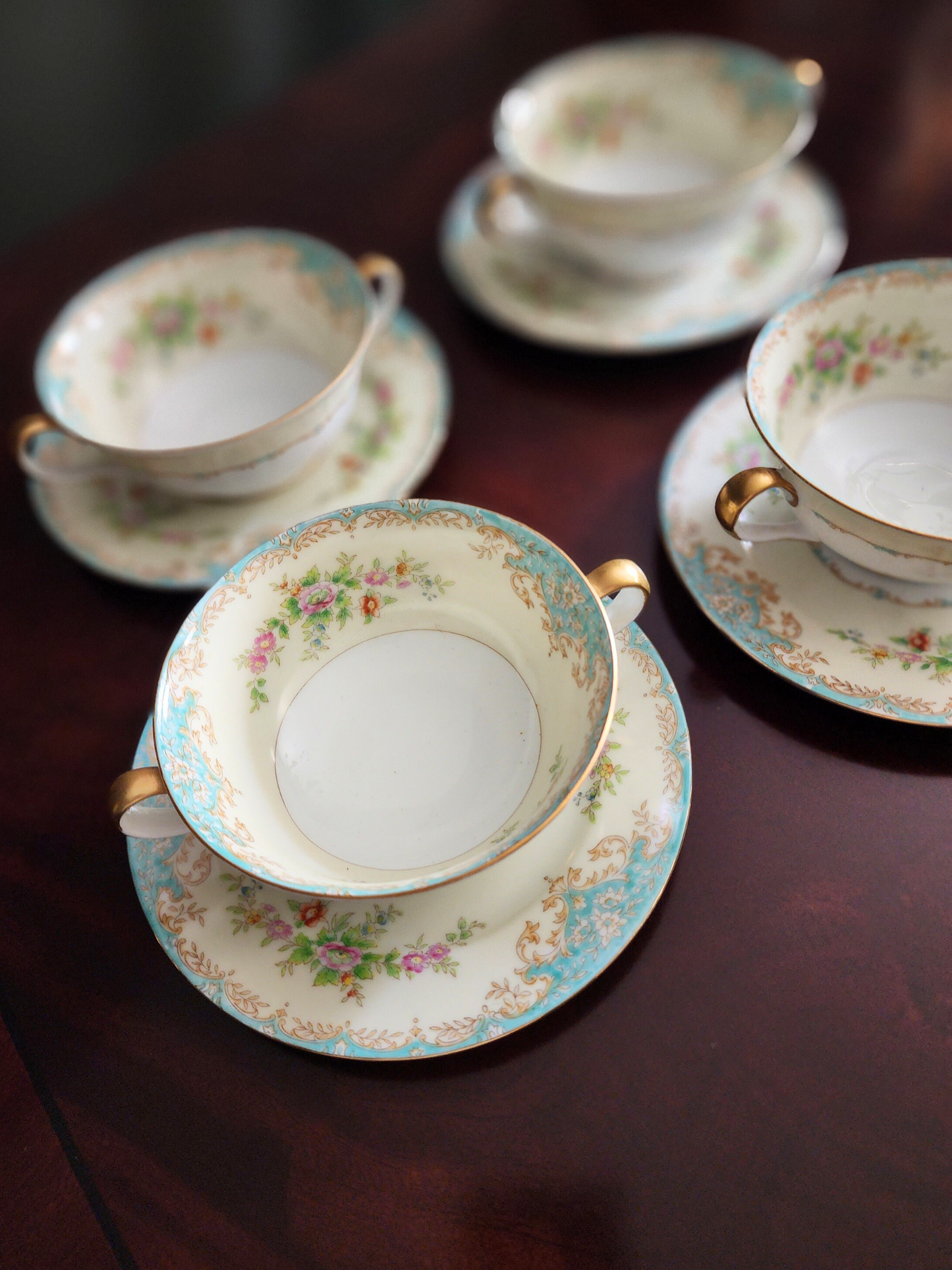 Noritake Bouillon Cups and Saucer Set: Elegant Vintage Dining Essentials