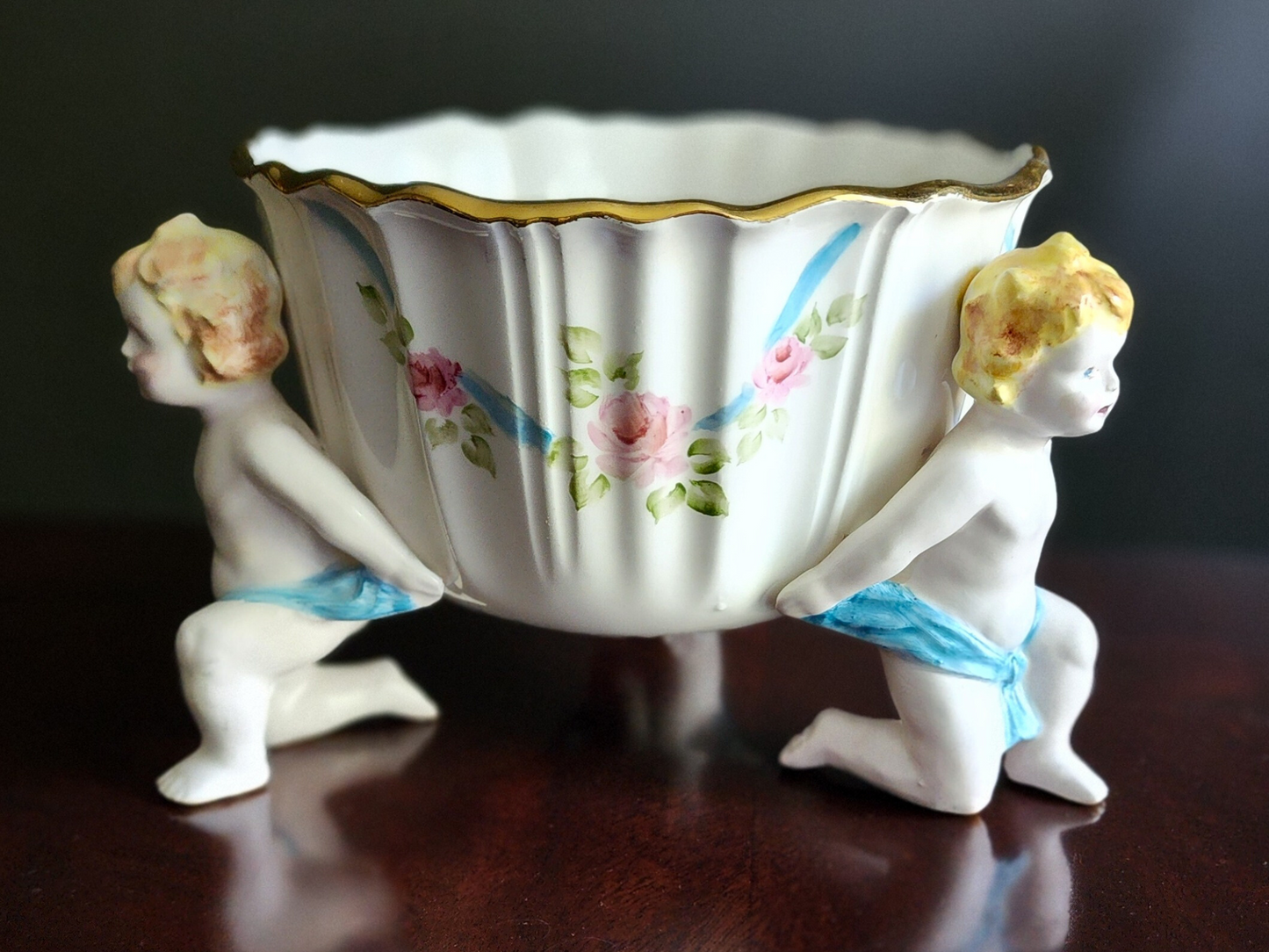 Vintage Cherub Bisque Porcelain Bowl