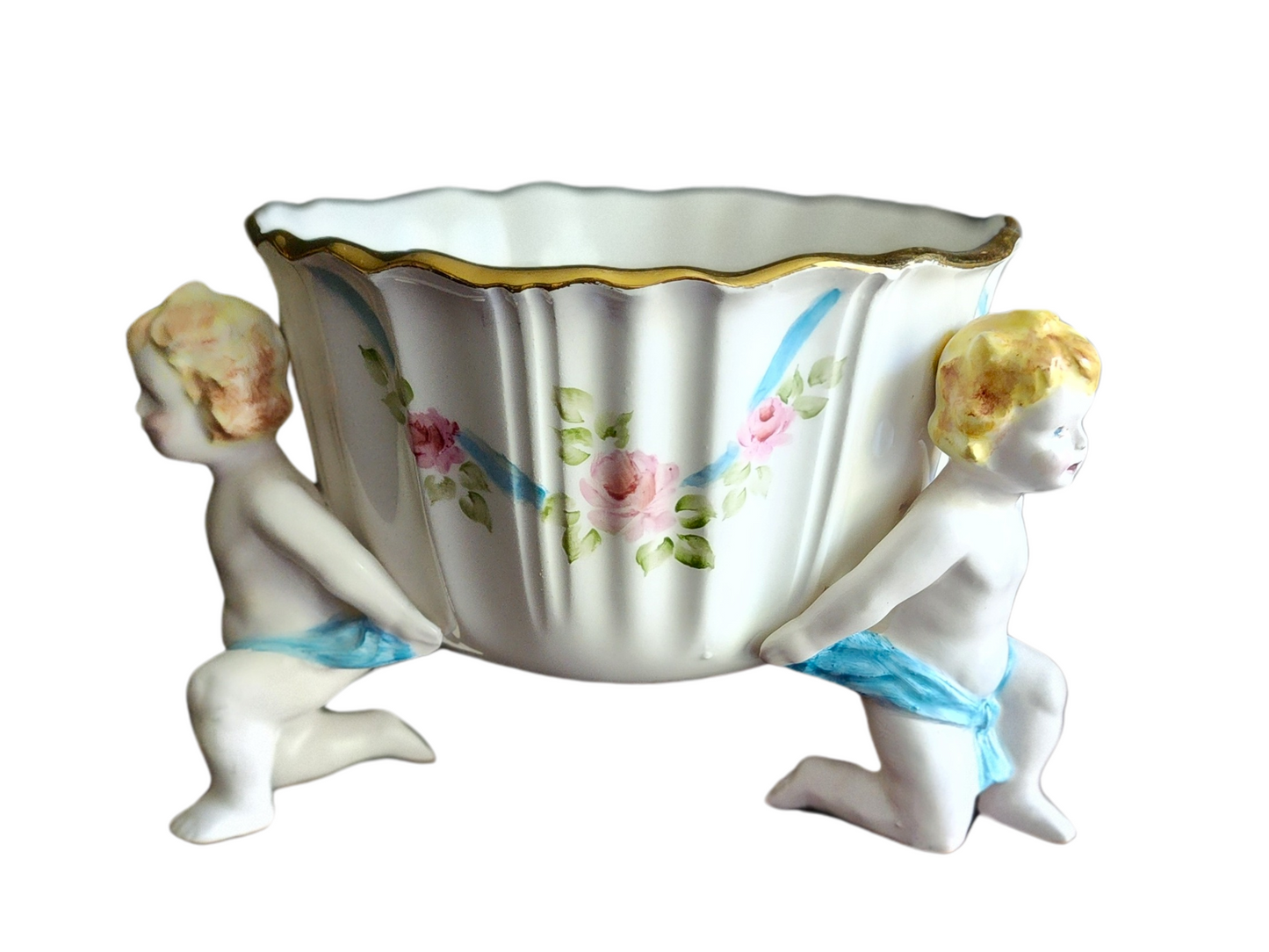 Vintage Cherub Bisque Porcelain Bowl