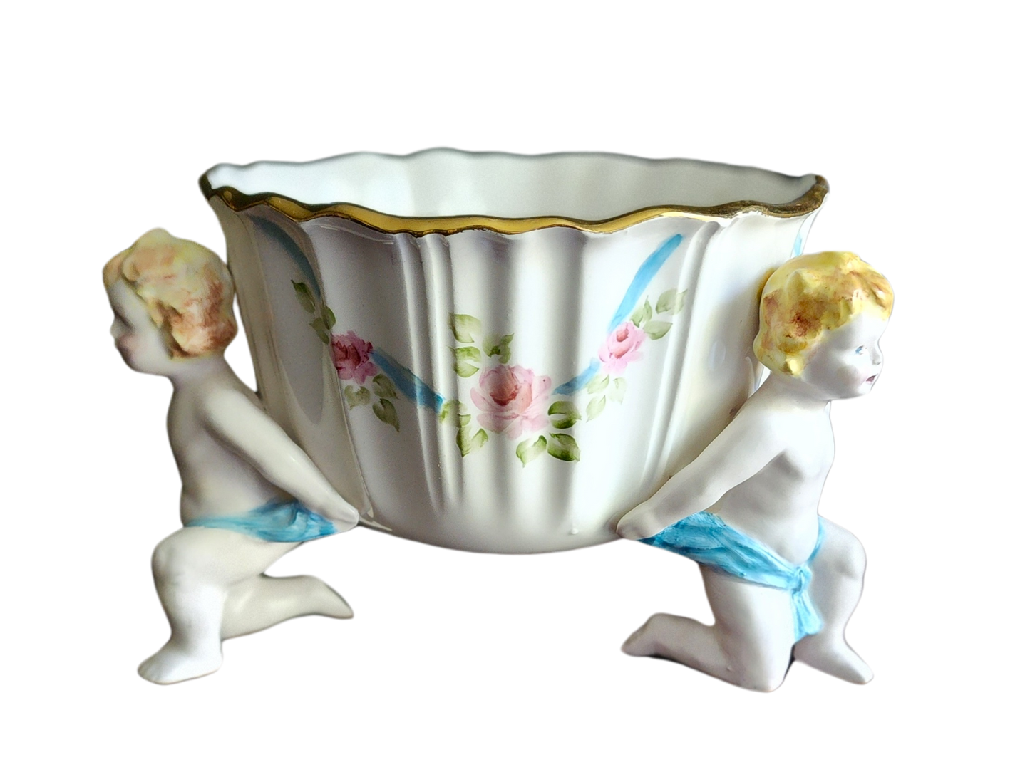 Vintage Cherub Bisque Porcelain Bowl