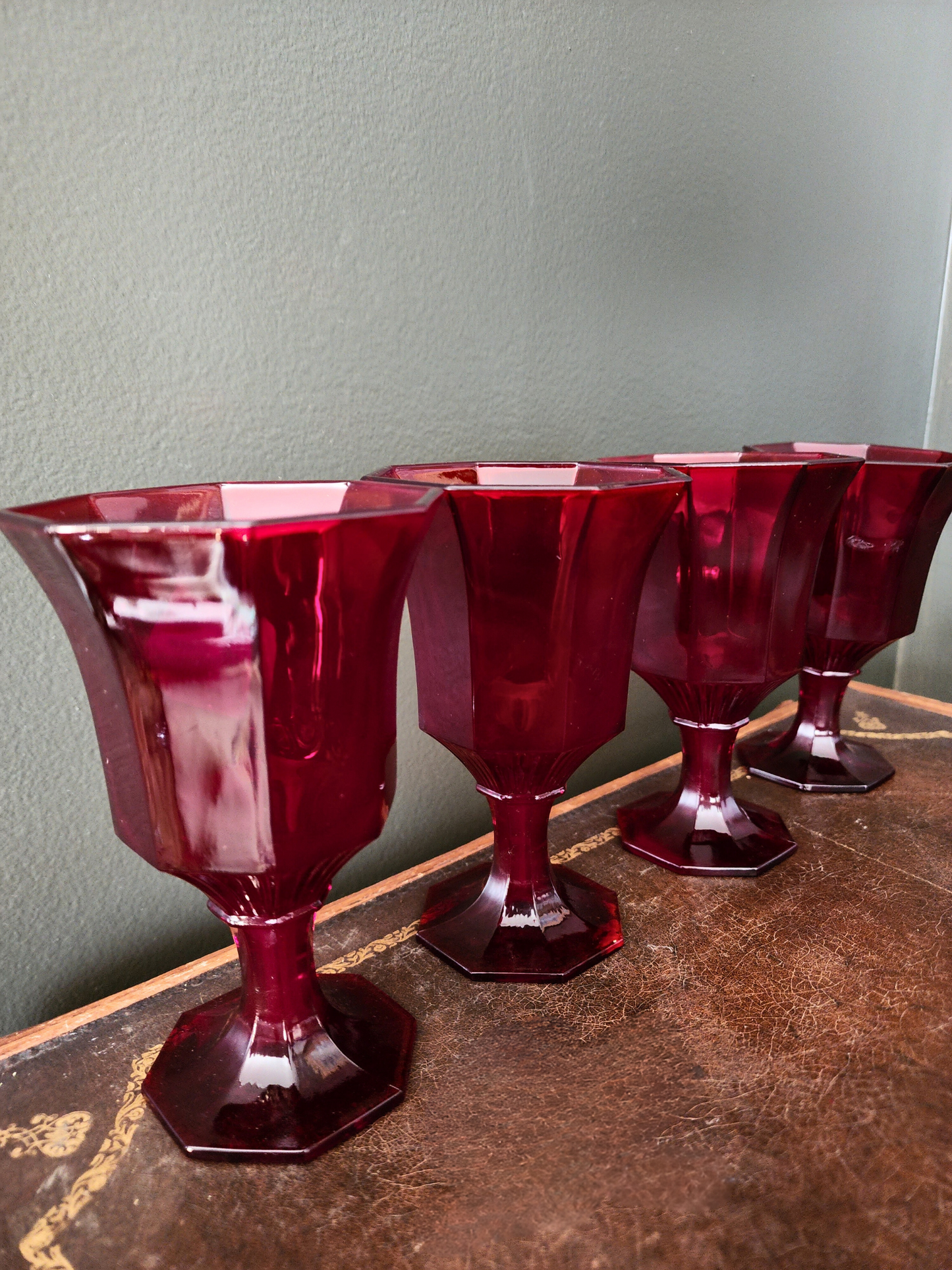 Vintage Independence Octagonal Red Ruby Goblets