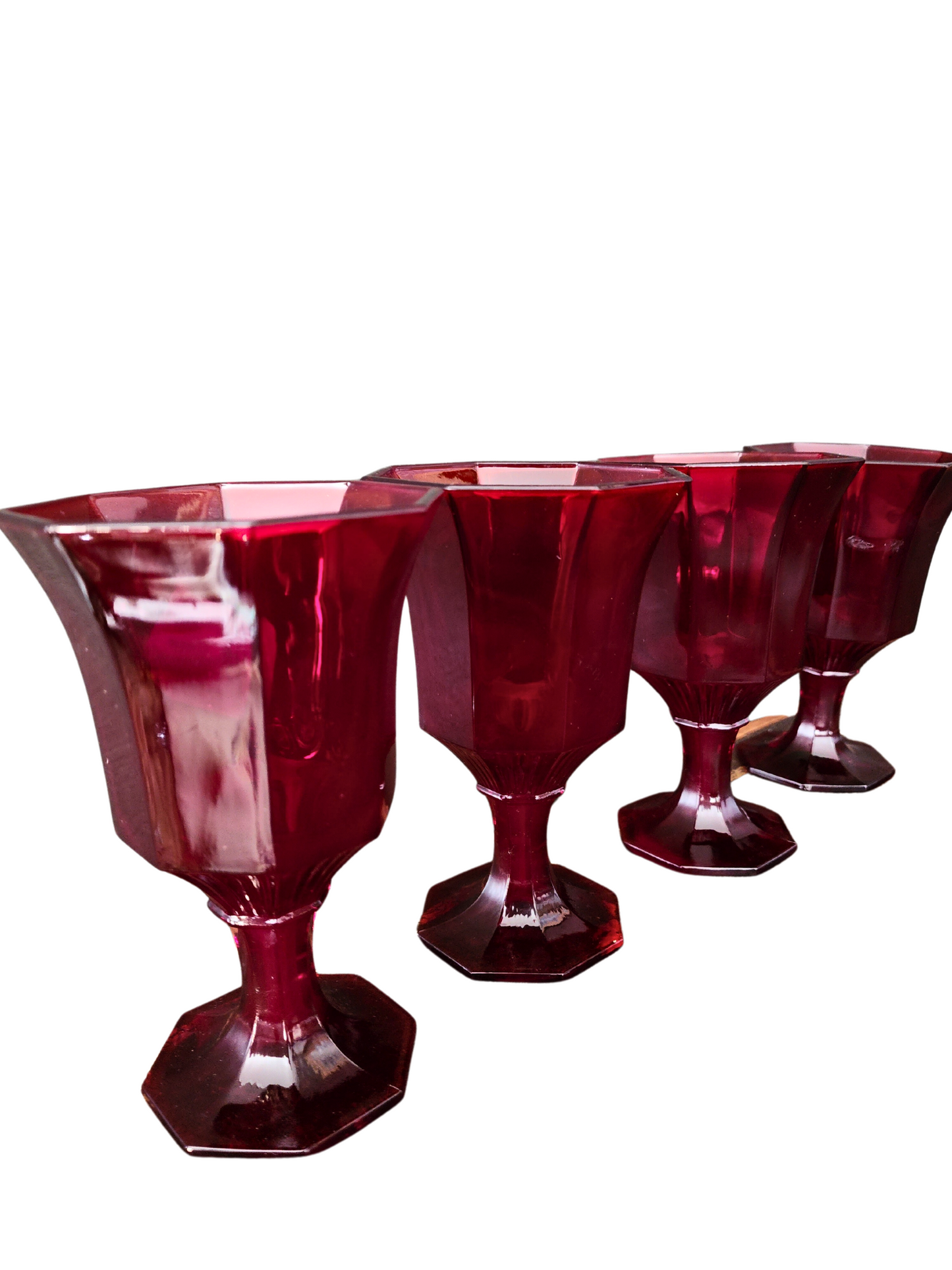 Vintage Independence Octagonal Red Ruby Goblets