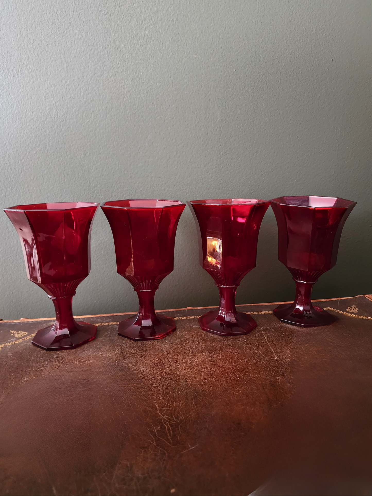 Vintage Independence Octagonal Red Ruby Goblets