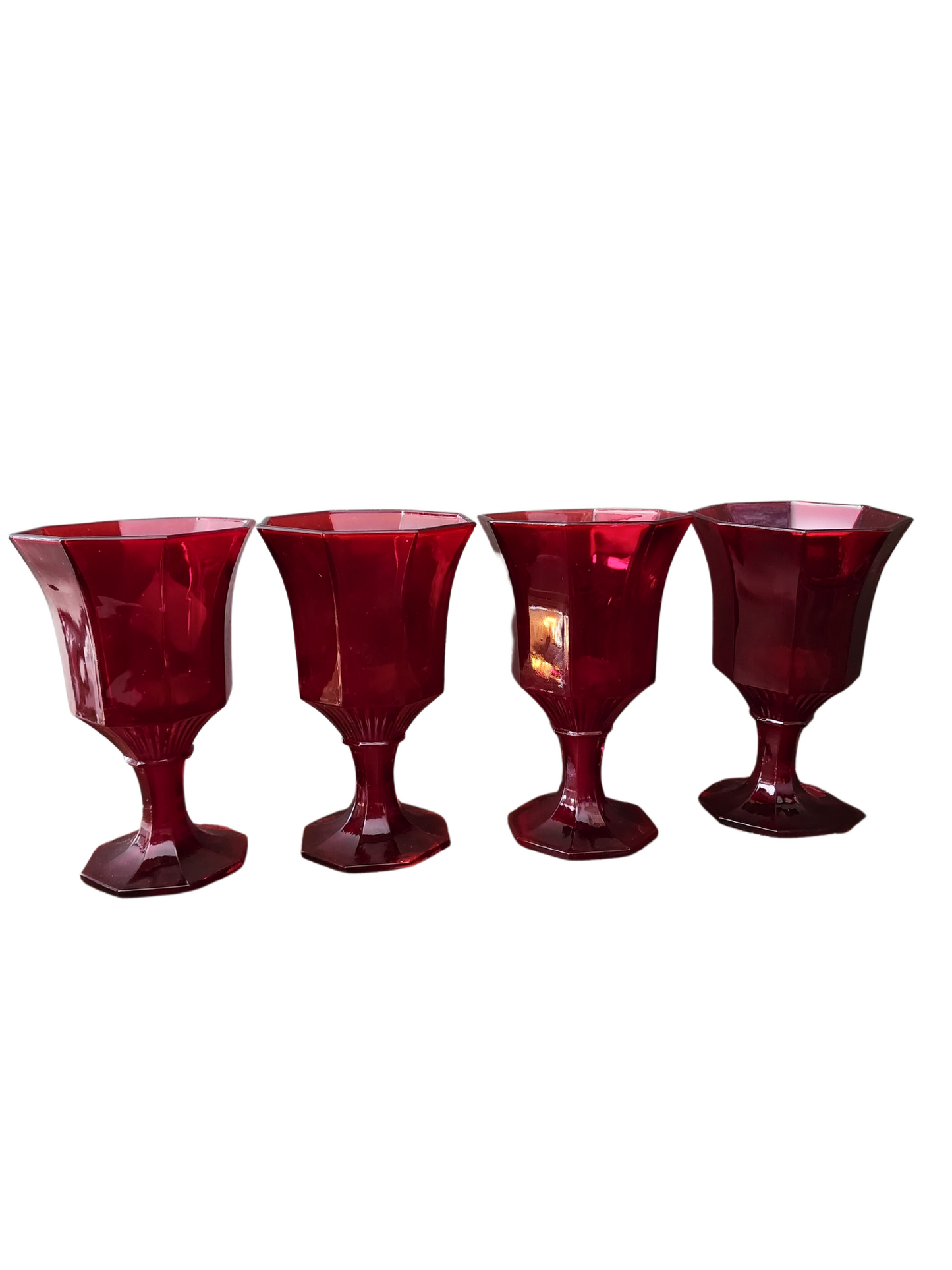 Vintage Independence Octagonal Red Ruby Goblets