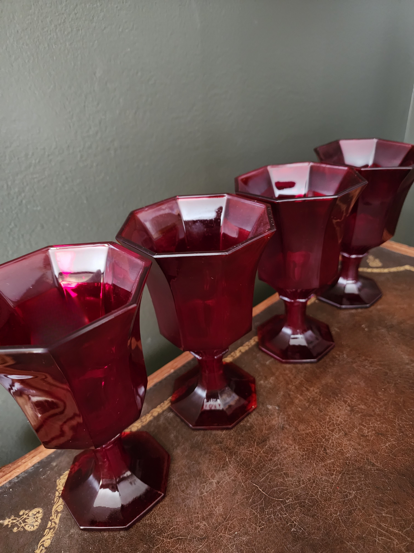 Vintage Independence Octagonal Red Ruby Goblets