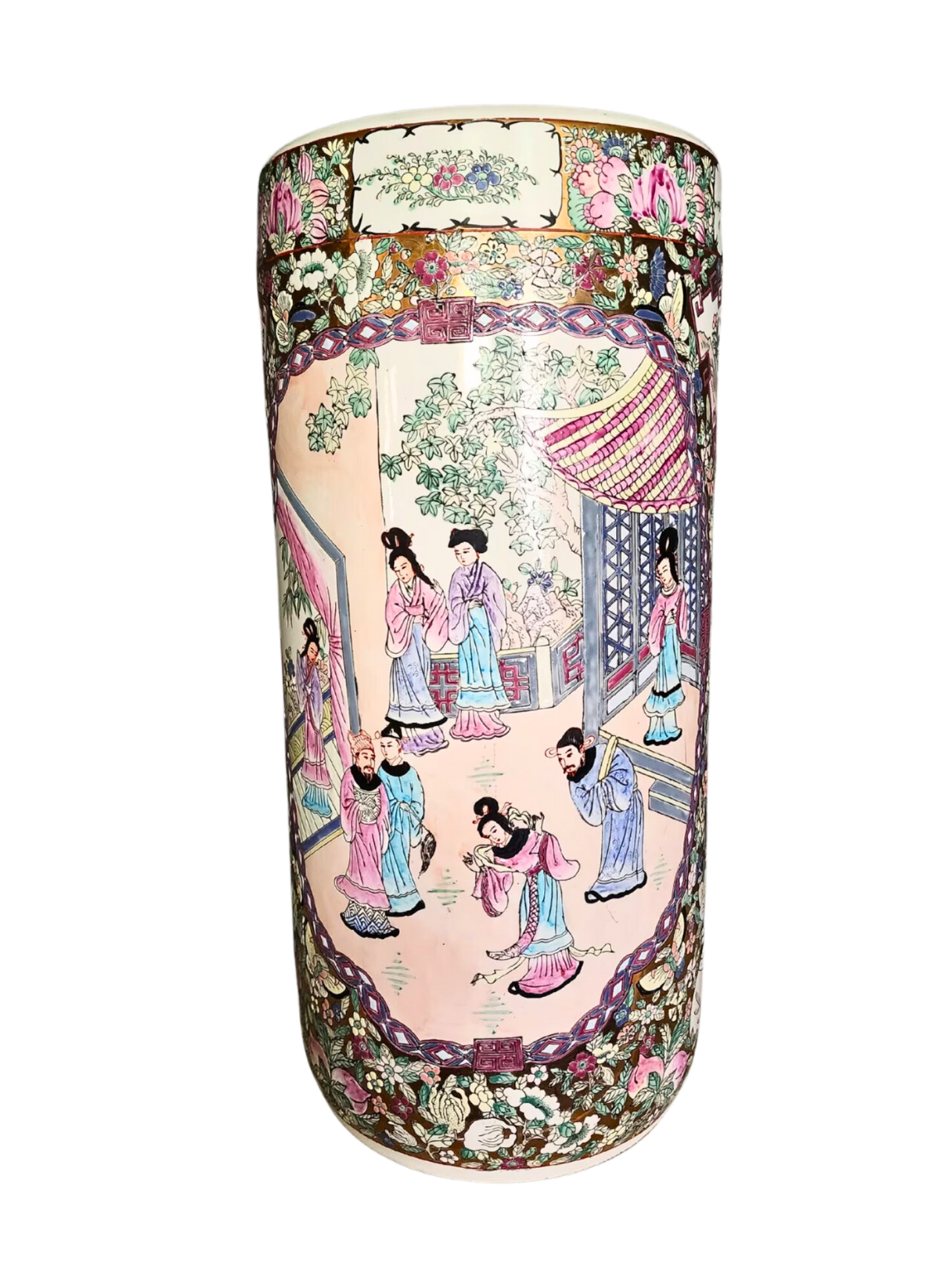 Vintage Chinoiseries Rose Famille umbrella stand| Rose Medallion Vase | Spring Chinoiseries