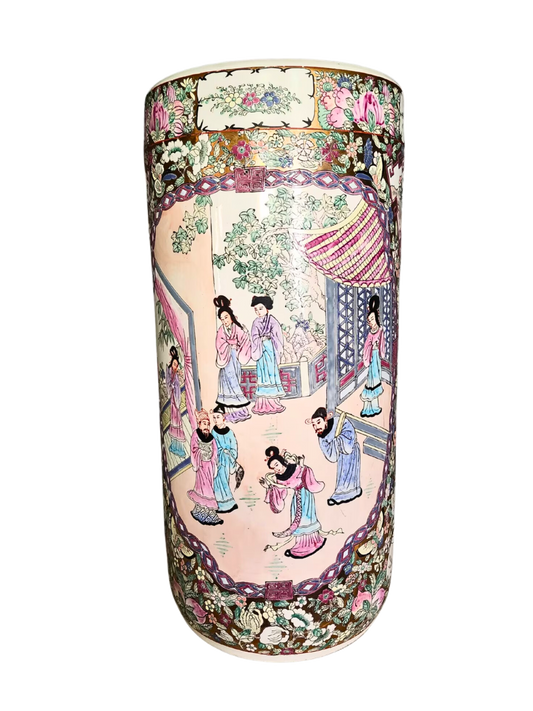 Vintage Chinoiseries Rose Famille umbrella stand| Rose Medallion Vase | Spring Chinoiseries