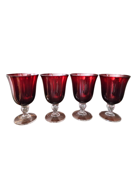 Cristal D’Arques-Durand Ruby Red Water Goblets - 'Casual Settings' Vintage Glassware for Elegant Dining and Entertaining