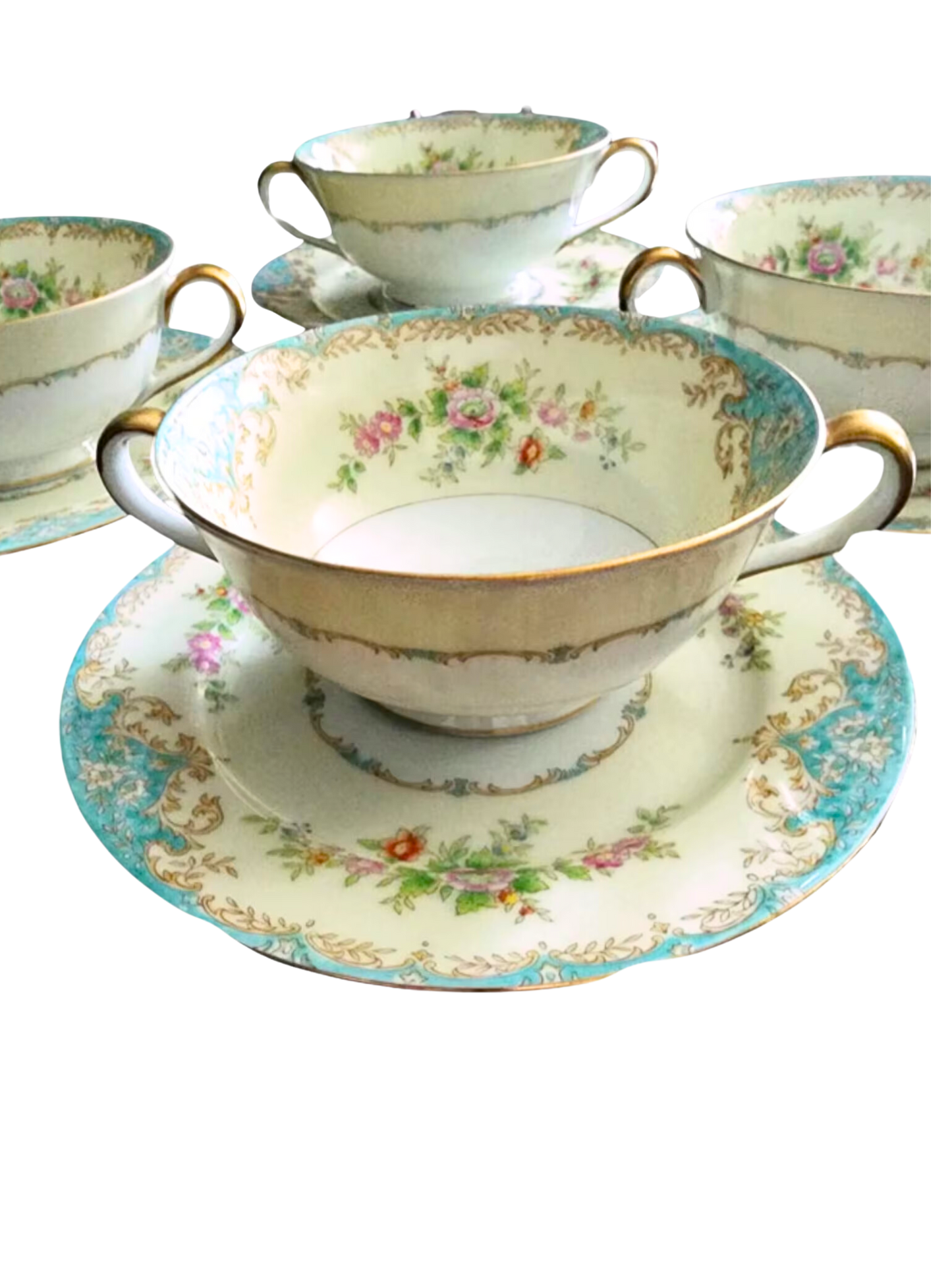 Noritake Bouillon Cups and Saucer Set: Elegant Vintage Dining Essentials