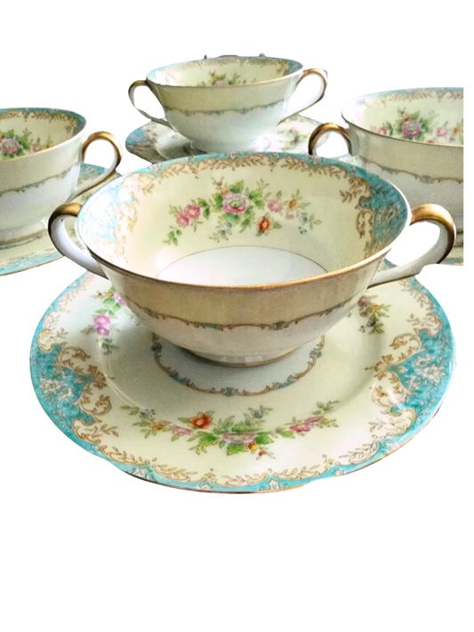 Noritake Bouillon Cups and Saucer Set: Elegant Vintage Dining Essentials