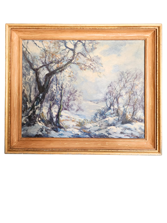 Large Winter Landscape Original Oil Painting Elmer Berge