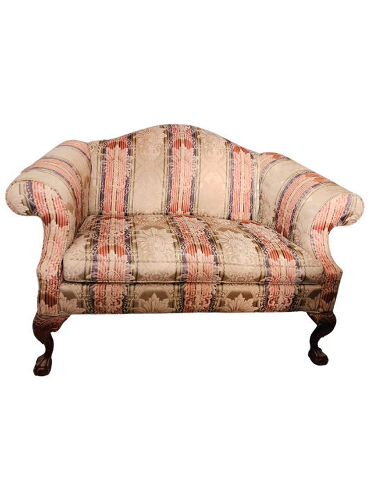 Camelback Damask Settee Loveseat in Chippendale style Claw and Ball foot