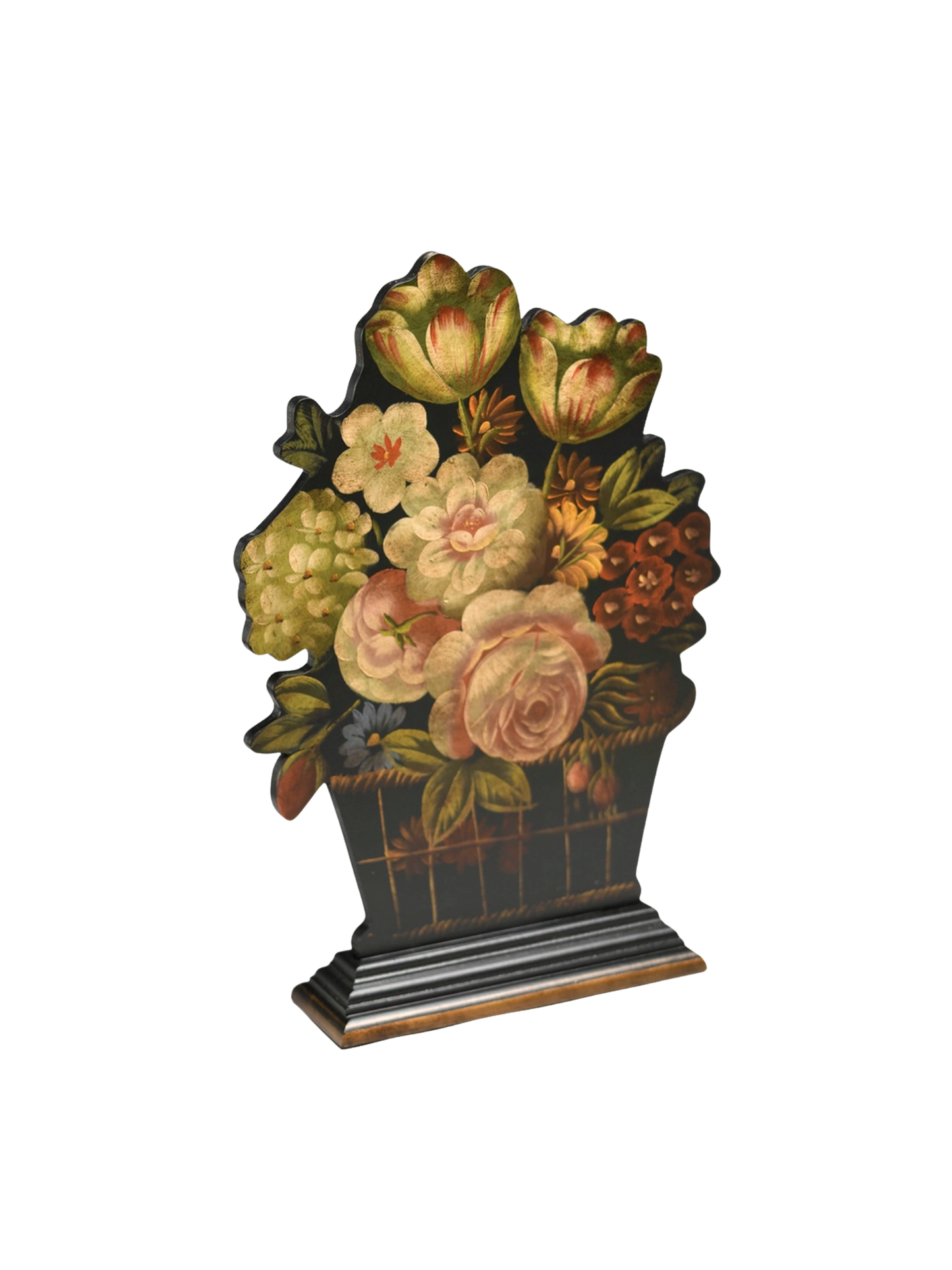 English Style floral Painted Wood Firescreen, Flower Basket Dummy Board