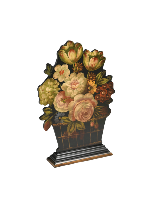 English Style floral Painted Wood Firescreen, Flower Basket Dummy Board